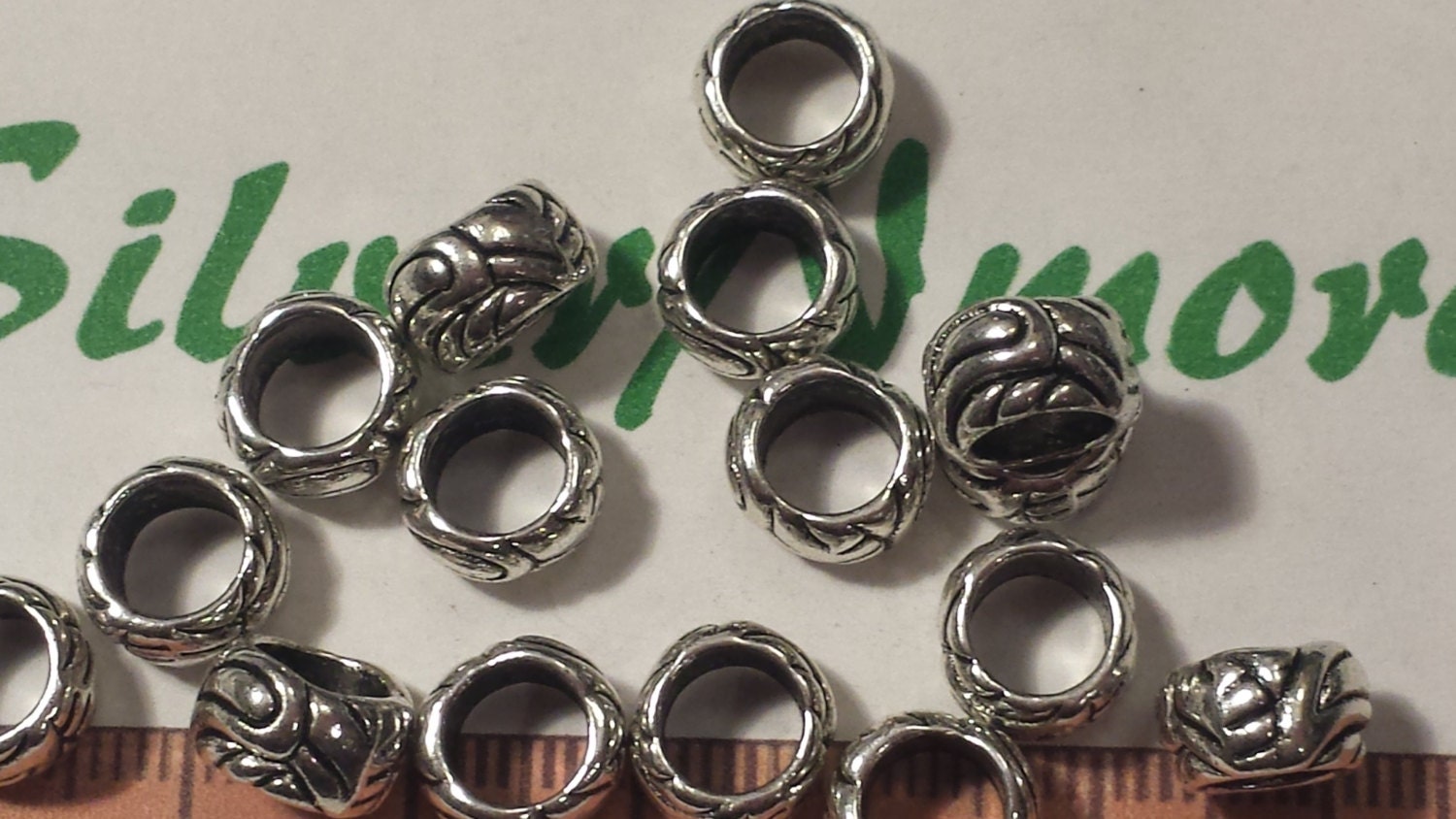 16 Pcs per Pack 9x5mm Fancy Textured 6mm Large Hole Beads Antique