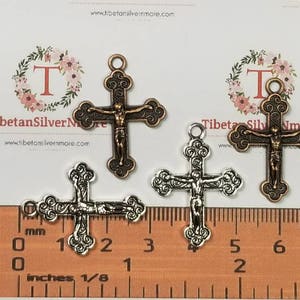 12 pcs per pack 28x21mm One side Crucifix Charm Antique Silver or Copper Finish Lead Free Pewter image 5