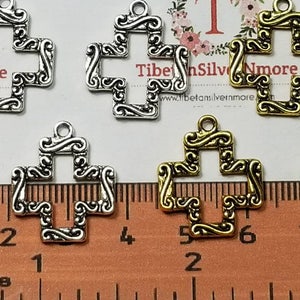 12 pcs per pack 20x18mm Reversible Swirl decoration Cross Charm Antique Gold or Silver Lead Free Pewter