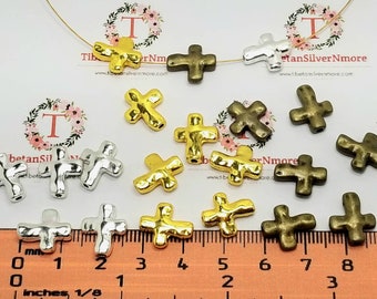 20 piezas por paquete 13x11 mm Reversible Cross Bead en plata, bronce u oro Peltre sin plomo