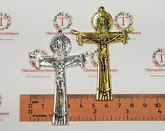 1 pc per pack 75x49mm Extra Large INRI Crucifix Cross Pendant in Antique Silver or Gold Lead Free Pewter