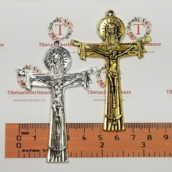 1 pc per pack 75x49mm Extra Large INRI Crucifix Cross Pendant in Antique Silver or Gold Lead Free Pewter