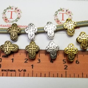 12 pcs per pack 14x10mm Reversible Cross 6mm large hole Bead in Antique Silver, Bronze or Gold Lead Free Pewter image 5