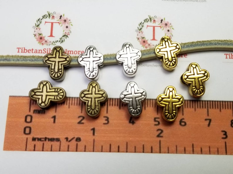12 pcs per pack 14x10mm Reversible Cross 6mm large hole Bead in Antique Silver, Bronze or Gold Lead Free Pewter image 5