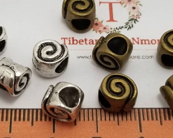 12 pcs per pack 8mm 7mm thickness 4.5mm hole Reversible Swirl Honey Bun Large Hole Beads Antique Silver or Bronze Lead Free Pewter