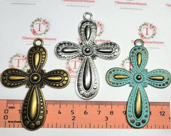 3 pcs per pack 73x53mm Large Cross Pendant Antique Silver, Bronze or patina Bronze Lead Free Pewter