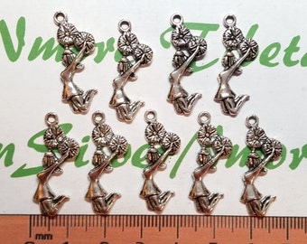 16 pcs per pack 28x10mm Cheerleader Charm Antique Silver or Gold Finish Lead Free Pewter