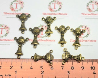 8 pcs per pack 22x16mm Chalice Rosary center Antique Bronze or Gold Lead Free Pewter