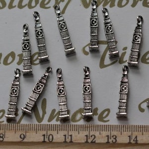 14 pcs per pack 25x4mm London Big Ben Clock Tower Charms Antique Silver Lead free Pewter.