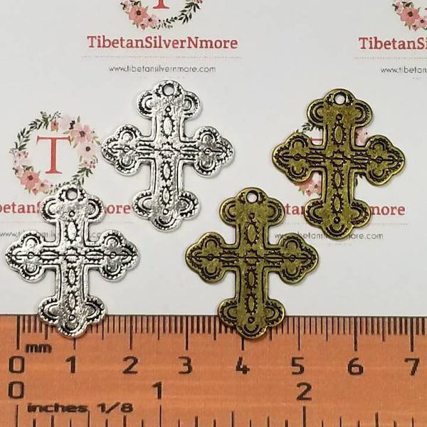 8 pcs per pack 28x24mm American Southwest Cross Charm in Antique Silver or Bronze Lead Free Pewter