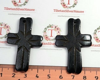 2 pcs per pack of 46x30mm dyed Black Hand-carved Cross Cow Bone