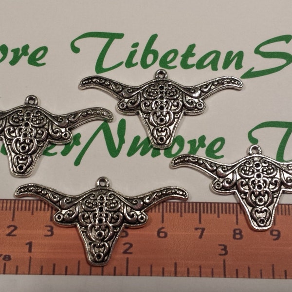 6 pcs per pack 46x20mm Textured Longhorn Head Antique Silver Lead free Pewter.