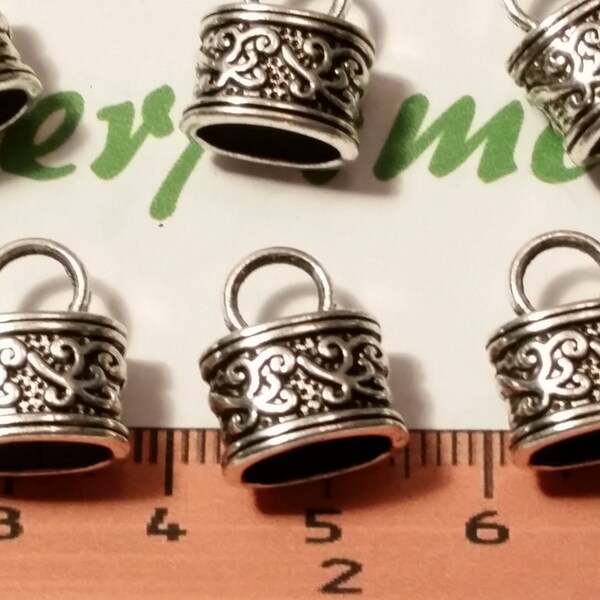 10 pcs per pack of 11x9x8mm inner diameter 9x6mm Decorated Oval End Cord Antique Silver Finish Lead Free Pewter