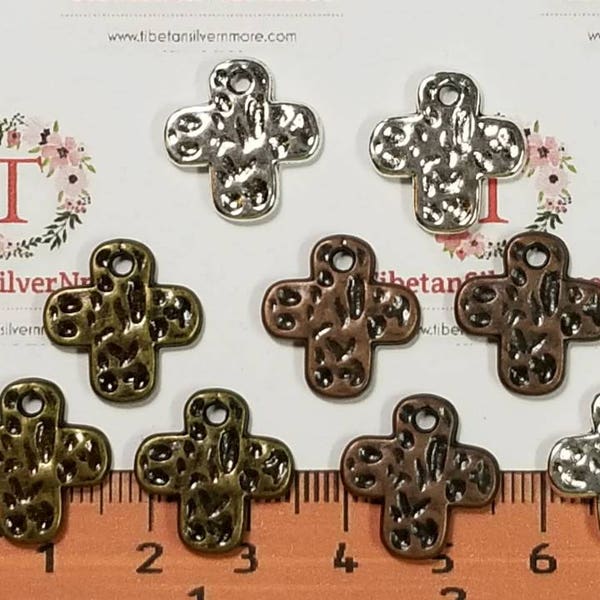 12 pcs per pack 16mm Hammered Cross Small solids Charm Antique Silver  Copper or Bronze Lead Free Pewter