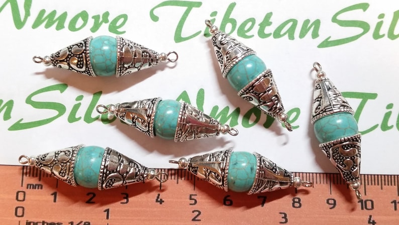 4 pcs per pack 42x11mm Double Cone Turquoise Link Connector Findings Antique Silver Finish Lead free Pewter
