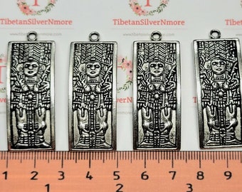 4 pcs per pack 41x18mm Rectangular Mayan Glyph Solid Pendant Antique Silver Finish Lead Free Pewter