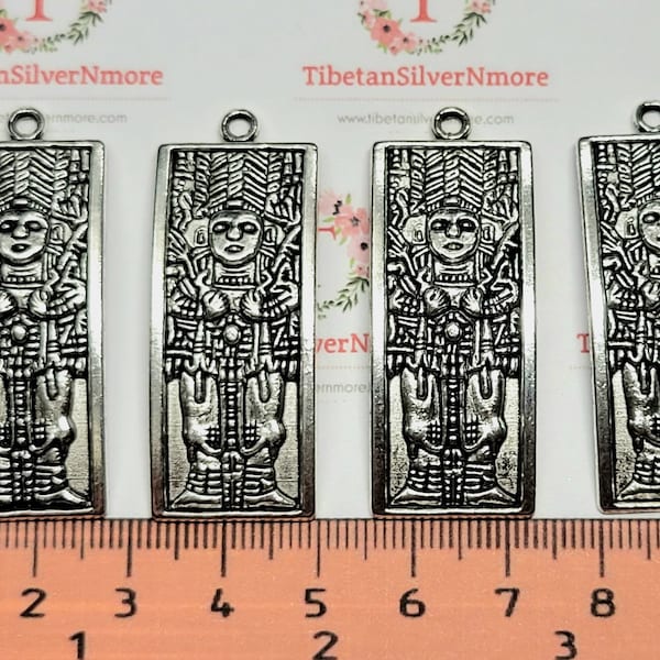 4 pcs per pack 41x18mm Rectangular Mayan Glyph Solid Pendant Antique Silver Finish Lead Free Pewter