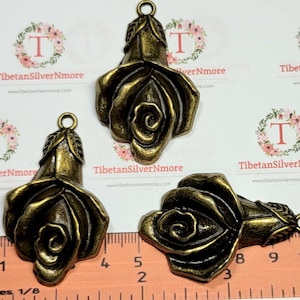 4 pcs per pack 53x31mm Half Bloom Roses Pendant Antique Bronze Finish Lead Free Pewter