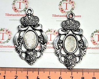 2 pcs per pack 54x32mm 17x12mm Reversible filler solids decorated oval Picture Frame Charm Antique Silver Finish Lead Free Pewter