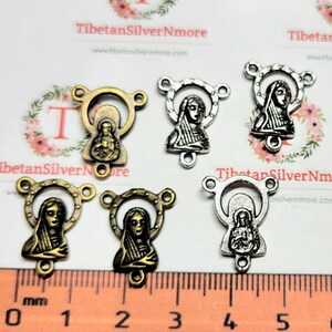18 pcs per pack 18x14mm Rosary Center Mother Mary and  Sacred Heart Antique Silver or Bronze Finish Lead Free Pewter