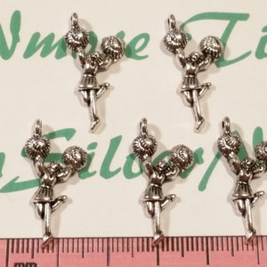 24 pcs per pack 28x13mm One side Cheerleader or the Pom Pom Girl Charm Antique Silver Finish Lead Free Pewter