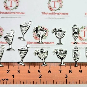 24 pcs per pack 18x14mm Drink Glass charm to choose in Antique Silver Lead Free Pewter image 5