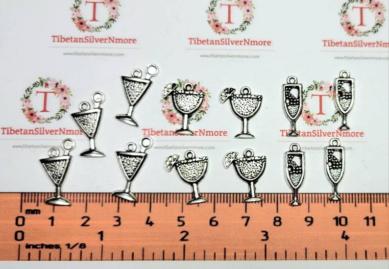 24 pcs per pack 18x14mm Drink Glass charm to choose in Antique Silver Lead Free Pewter image 5