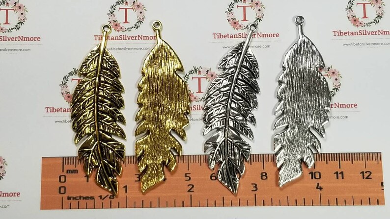 2 pcs per pack 71x22mm Antique Gold or Silver Large Fern leaf Lead Free Pewter. image 1
