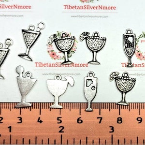 24 pcs per pack 18x14mm Drink Glass charm to choose in Antique Silver Lead Free Pewter image 2