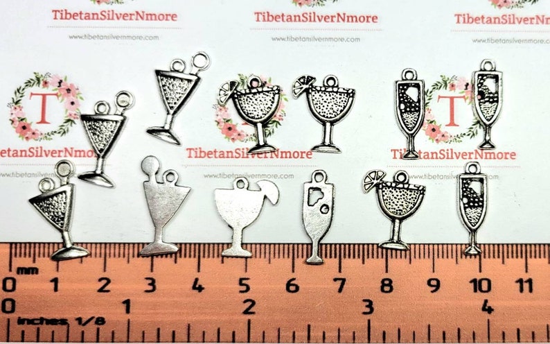 24 pcs per pack 18x14mm Drink Glass charm to choose in Antique Silver Lead Free Pewter image 2