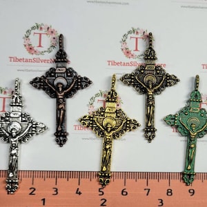5 pcs per pack 50x27mm Medium Crucifix Antique Silver, Copper, Bronze, Gold  or Patina Bronze Lead Free Pewter.