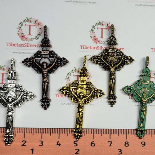 5 pcs per pack 50x27mm Medium Crucifix Antique Silver, Copper, Bronze, Gold  or Patina Bronze Lead Free Pewter.