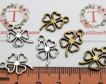 36 pcs per pack 16mm Reversible Four Leaves Clover Cut Charm in Antique Silver or Bronze lead free Pewter
