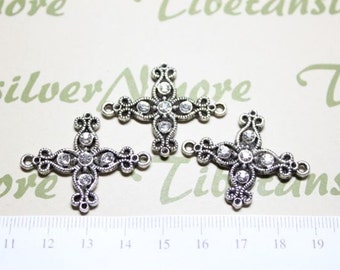 3 pcs per pack 30mm Rhinestone Cross Link Findings Antique Silver Finish Lead Free Pewter