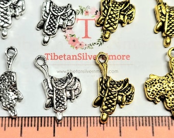 14 pcs per pack 22x11mm One side of Western Saddle Antique Silver or Gold Finish Lead Free Pewter