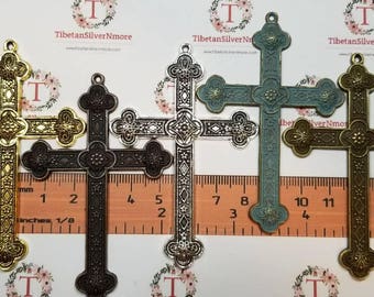 3 pcs per pack 80x50mm Print Stamp in color to choose Finish Lead Free Pewter Large Cross Pendant