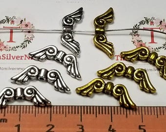 24 szt. w opakowaniu, 20 x 6 mm, koraliki w kształcie skrzydeł anioła, wykończenie w kolorze antycznego srebra lub złota, bez ołowiu, cyna