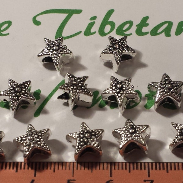 14 pcs per pack 11x7mm Starfish 5mm Large Hole Beads Antique Silver Lead Free Pewter