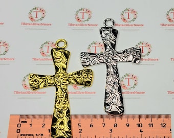 2 pcs per pack 89x56mm textured Cross Pendant in Antique Gold or Silver Lead Free Pewter.