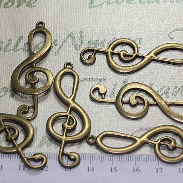 6 pcs per pack 60x20mm Treble Clef Charm Antique Bronze Finish Lead Free Pewter