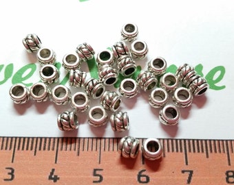 60 pcs per pack 4mm & 3mm opening Tube shape beads in Silver Finish Lead Free Pewter