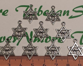 24 pcs per pack 20mm Star of David Charm with Chai Symbol in the center Antique Silver Finish Lead Free Pewter