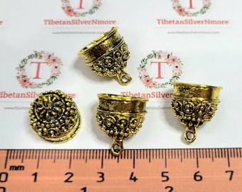 4 pcs per pack 16x14mm 11mm depth 13mm opening Round decorated Filigree Tassel Cone Findings Antique Gold Lead Free Pewter