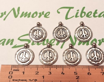 10 pcs per pack 12mm solid Peace Sign Coin Charm in Antique Silver
