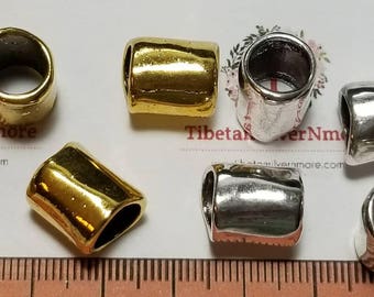 8 piezas por paquete, 10x12 mm, 8 mm de diámetro, tubo liso con orificio grande, acabado en plata antigua, bronce u oro, peltre sin plomo
