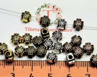 40 piezas por paquete 6 mm 3 mm de espesor 2 mm agujero Reversible Cross Bead en color a elegir Peltre sin plomo