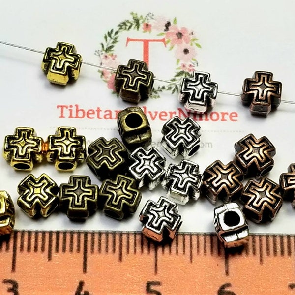 40 pcs per pack 6mm 3mm thickness 2mm hole Reversible Cross Bead in color to choose Lead free Pewter