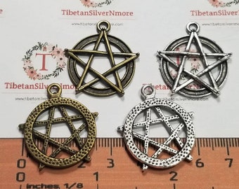 10 pcs per pack 28mm Pentacle on the Loop Ring Cut out Charm in Antique Silver or Bronze Lead free Pewter.