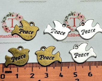 12 pcs per pack 17mm Solid Peace Dove Charm Antique Silver or Bronze Finish Lead Free Pewter