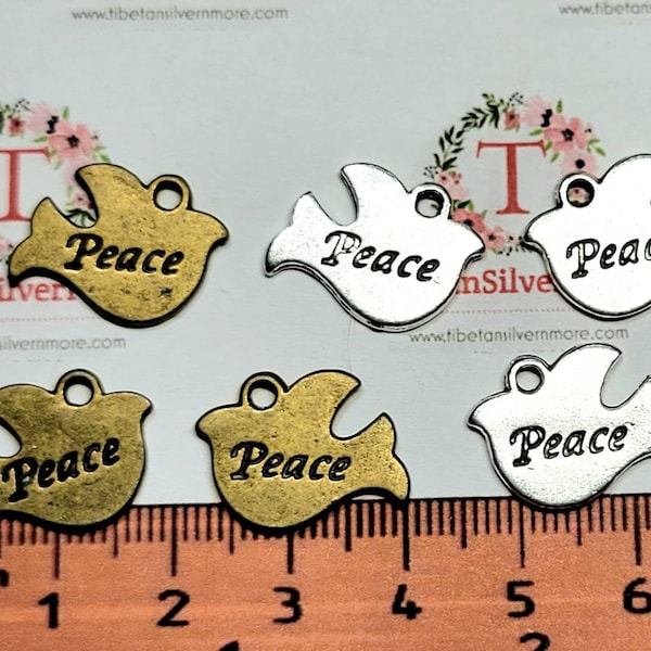 12 pcs per pack 17mm Solid Peace Dove Charm Antique Silver or Bronze Finish Lead Free Pewter